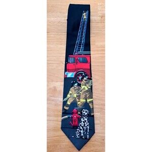 VTG 1995 Ralph Marlin Neck Tie Fireman Dalmatian Dog Firefighters 56" x 3.75"